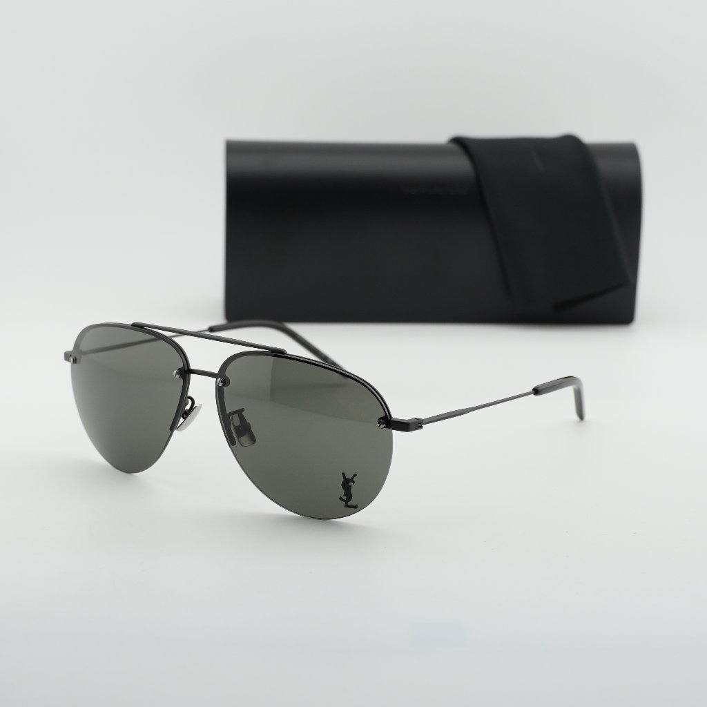 Saint Laurent Classic 11f 005 Aviator Sunglasses - Shiny Black\Grey